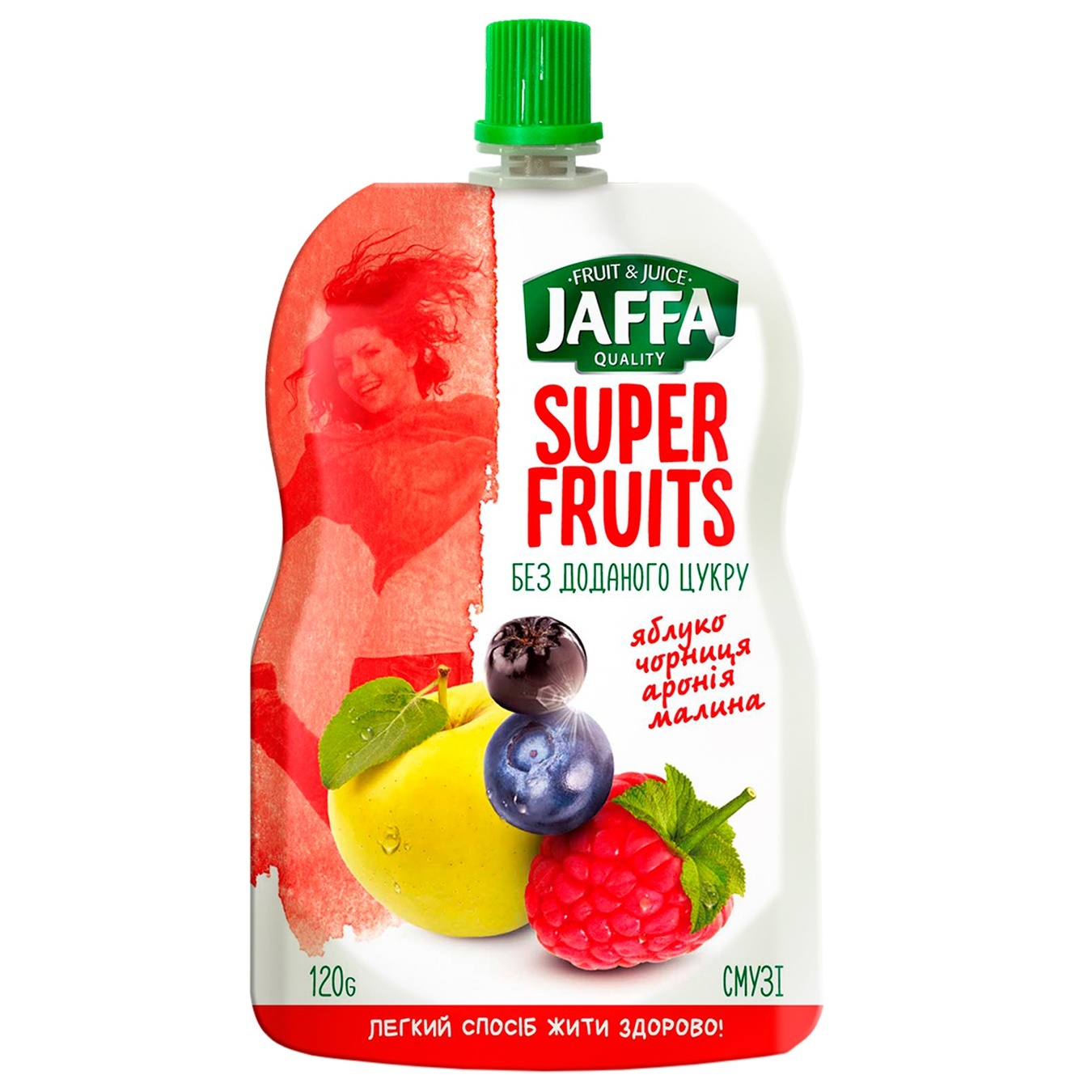 

Смузи Jaffa Super Fruits из перетертых яблок, черники, аронии и малины 120г