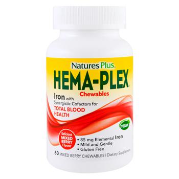 Железо и питательные вещества Natures Plus Hema-Plex со вкусом смеси ягод 60 жевательных таблеток - купить, цены на Biotus - фото 1