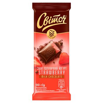 Шоколад молочный СВІТОЧ® Дессерт вкус Клубничного йогурта с начинкой 90г