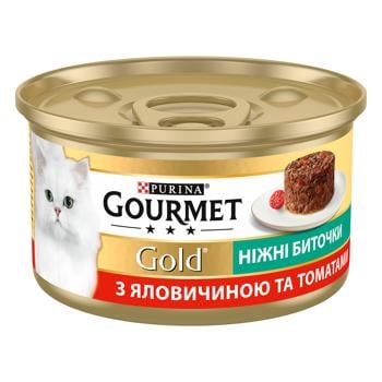 Корм влажный Gourmet Gold Нежные биточки с говядиной и томатами для взрослых кошек 85г