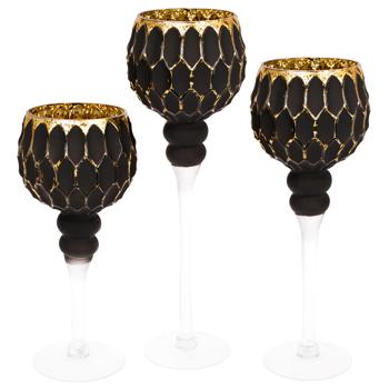 Bona Di Set of Glass Candlesticks 3pcs 30/35/40cm Black with Gold - buy, prices for WINETIME - photo 1