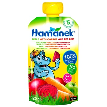 Пюре Hamanek Яблуко з морквою та буряком 120г - купити, ціни на ULTRAMARKET - фото 1