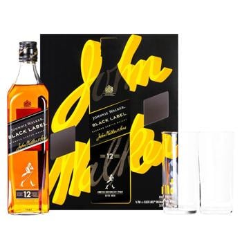 Виски Johnnie Walker Black Label 12 лет 40% 0,7л + 2 стакана - купить, цены на Auchan - фото 1