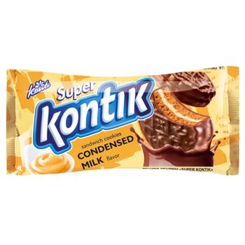 Печенье-сэндвич Konti Super Kontik со вкусом сгущенного молока в глазури 90г - купить, цены на Идеал - фото 1