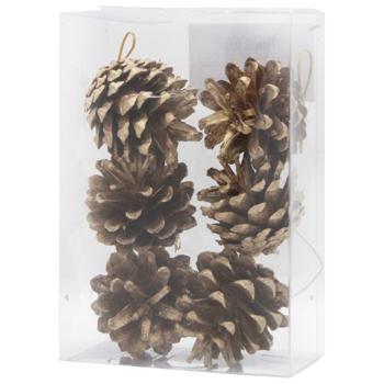 Украшения ёлочные Набор шишек натуральных золотые 6шт