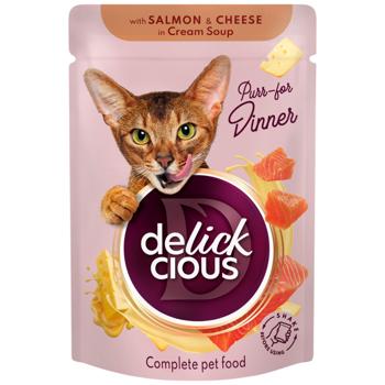 Delickcious Stripes Wet Food with Salmon and Cheese in Сream Soup for Adult Cats 85g - buy, prices for Vostorg - photo 1