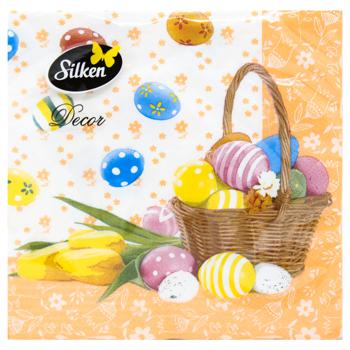 Серветки Silken Корзинка з яйцями паперові 33х33см 18шт - купити, ціни на - фото 1