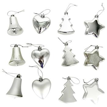Actuel Christmas tree/Star/Bell/Heart Silver Christmas Tree Pendant 7-8cm