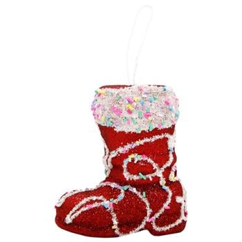 Red Boot Decoration with Beaded Ribbon 11.5cm