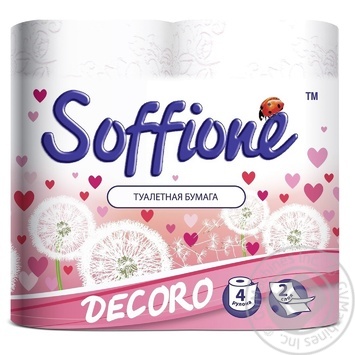 Toilet paper Soffione Decoro 2 ply 4 pcs Ukraine - buy, prices for EKO Market - photo 1