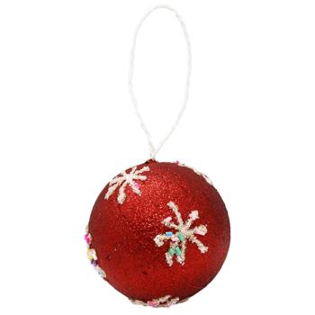 Прикраса Куля ялинкова червона з візерунком 8см
