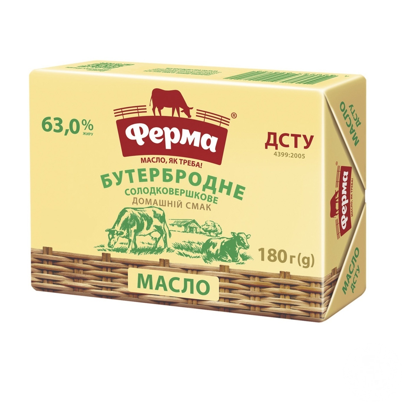 

Масло Ферма Бутербродное сладкосливочное 63% 180г