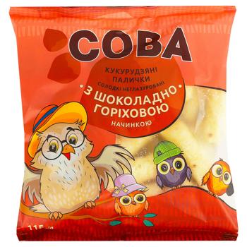 Палички кукурудзяні Сова Кукурудзяна насолода з шоколадно-горіховою начинкою 115г