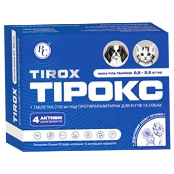 Таблетка Tirox для кошек и собак от 0,5 до 2,5кг от внешних и внутренних паразитов 1шт - купить, цены на MasterZoo - фото 1