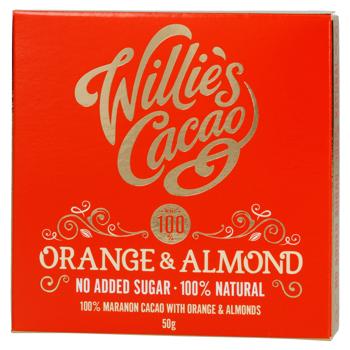 Шоколад чорний Willie's Cacao Мигдаль-апельсин без цукру 50г