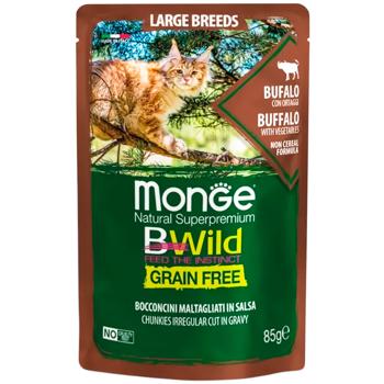 Корм вологий Monge Bwild Grain Free з буйволом для котів великих порід 85г - купити, ціни на MasterZoo - фото 1