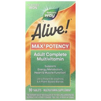 Мультивітаміни, 3 на день, Alive!® Max3 Potency, Nature's Way, без заліза, 90 таблеток - купить, цены на Biotus - фото 2