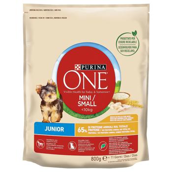 Корм сухой Purina One Junior с курицей и рисом для щенков малых пород 800г - купить, цены на Идеал - фото 1