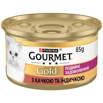 Корм влажный Gourmet Gold Двойное Удовольствие с уткой и индейкой для взрослых кошек 85г
