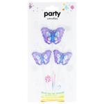 Набор свечей Party Candles Бабочки для торта 3шт розово-фиолетовые