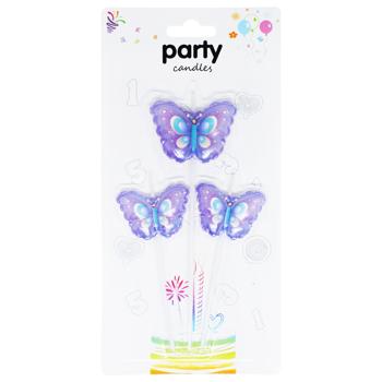 Party Candles Butterflies Set of Cake Candles 3pcs Pink-Purple - buy, prices for COSMOS - photo 1