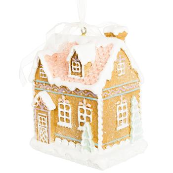 Bona Di Gingerbread House Decorative Hanging Figurine with Glitter 8x6x10cm Ginger with Pink - buy, prices for - photo 1