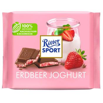 Шоколад молочный Ritter Sport с начинкой йогурт-клубника 100г