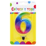 Свічка для торту Party Favors Цифра 6 Кольорова 9см