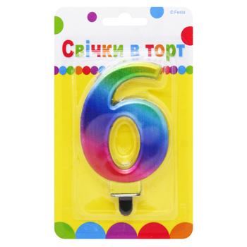 Party Favors Digit 6 Colored Cake Candle 9cm - buy, prices for NOVUS - photo 1
