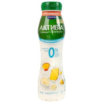 Бифидойогурт Danone Активия Персик-ананас-банан без сахара 0,5% 250г - купить, цены на КОСМОС - фото 1