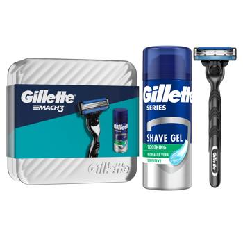 Набір подарунковий Станок для гоління Gillette Mach 3 з 1 змінним лезом + Гель для гоління Gillette Series Заспокійливий 75мл - купити, ціни на NOVUS - фото 2