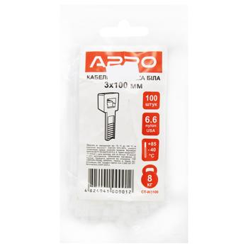 Стяжка кабельна Apro біла 3*100мм 100шт