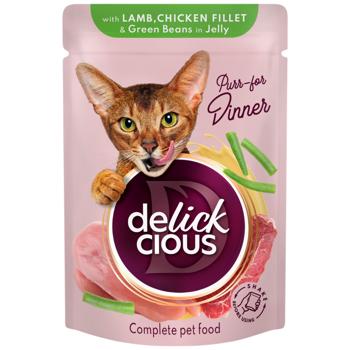 Delickcious Wet Food Slices with Lamb Chicken and Asparagus Beans in Jelly for Adult Cats 85g