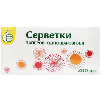 Серветки Ашан паперові одношарові білі 200шт - купити, ціни на Auchan - фото 1