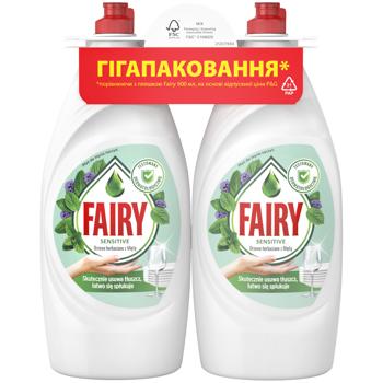 Средство для мытья посуды Fairy Sensitive Чайное дерево и мята 2x900мл