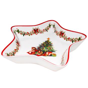 Блюдо порцелянове у формі зірки Різдвяна ялинка 27.5см 498-319 BONADI 1 шт - купить, цены на WINETIME - фото 3