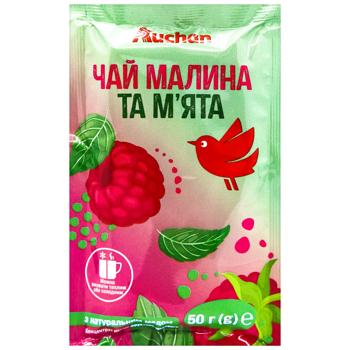 Чай фруктово-медовый Auchan Малина и мята концентрат 50г - купить, цены на Чудо Маркет - фото 1