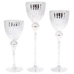 Bona Di Set of Glass Candlesticks 3pcs 30/35/40cm Mirror Silver