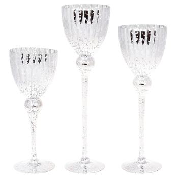 Bona Di Set of Glass Candlesticks 3pcs 30/35/40cm Mirror Silver - buy, prices for WINETIME - photo 1