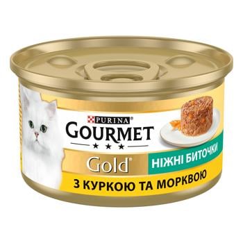 Корм влажный Gourmet Gold Нежные биточки с курицей и морковью для взрослых кошек 85г