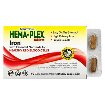 Natures Plus Hema-Plex Iron with Essential Nutrients for Healthy Red Blood Cells Slow-Release 10 tablets