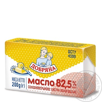 Масло Добряна Вологодське солодковершкове екстра 82,5% 200г купити, ціни на МегаМаркет - фото 1