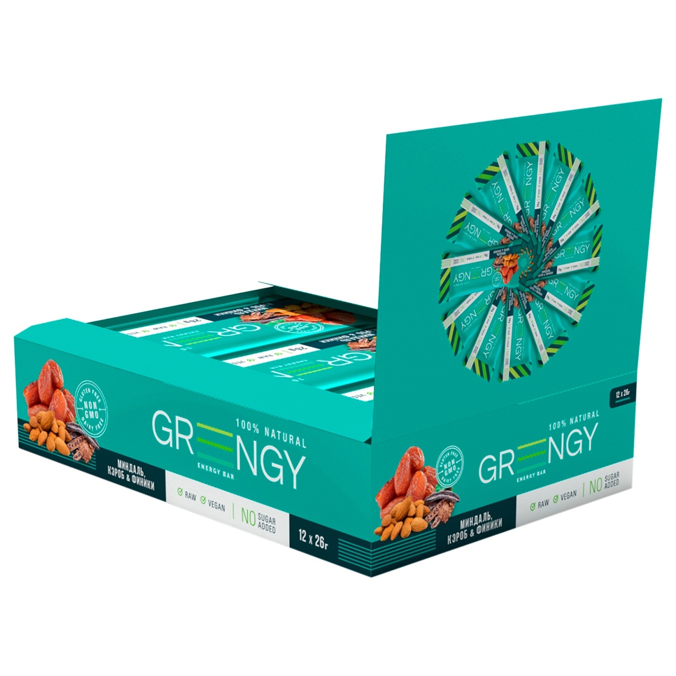 

Батончик Greengy финики, миндаль и кероб 26г