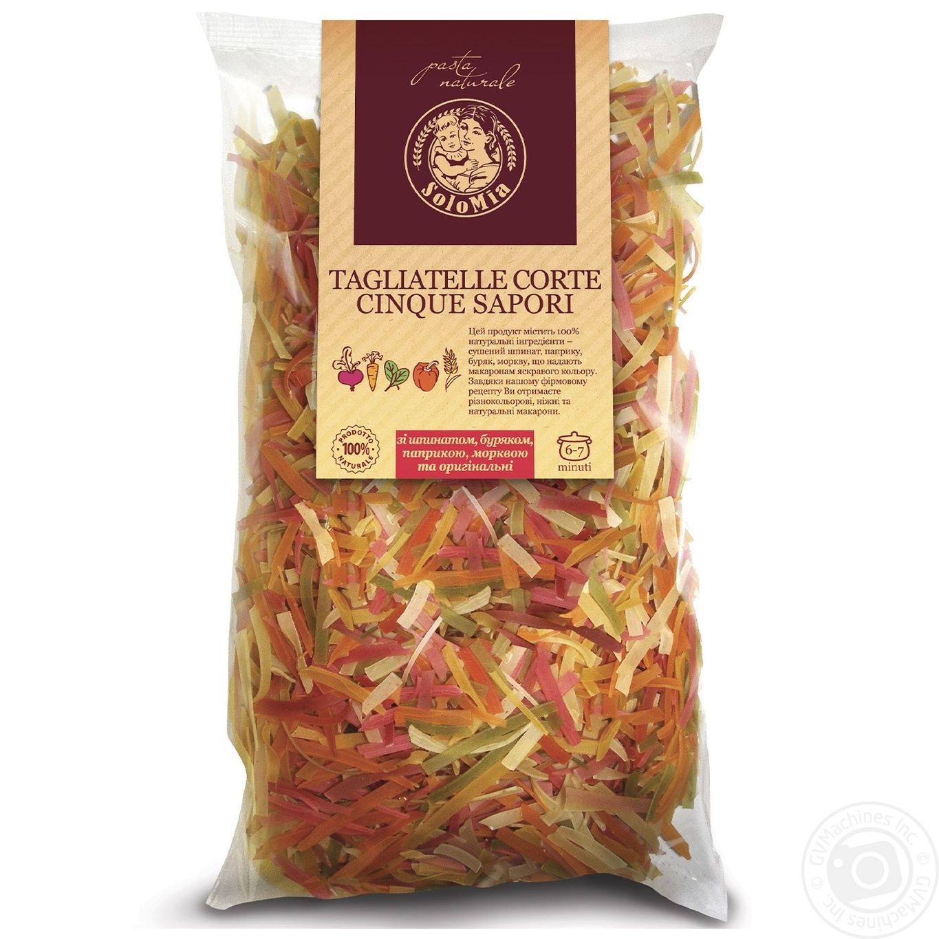 

Макаронные изделия SoloMia Лапша овощная короткая цветная 400г