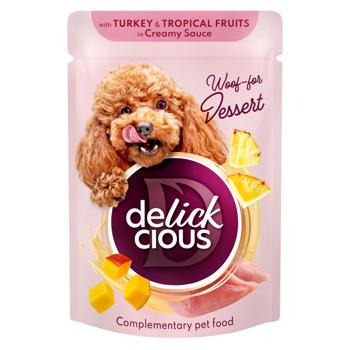Корм вологий Delickcious Пластівці з індичкою та тропічними фруктами для собак 80г