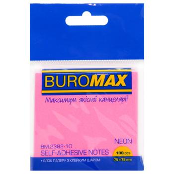 Buromax Neon Pink Notes Block 75*75mm 100 Sheets - buy, prices for MegaMarket - photo 1