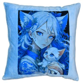 Strateg Anime, Girl with Kitten Blue Microvelour Pillow 35*35cm - buy, prices for - photo 1