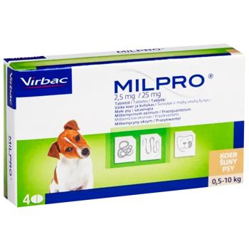 Таблетки для цуценят Virbac Milpro від 0,5 до 10 кг 2,5мг/25мг, 4 шт - купити, ціни на MasterZoo - фото 1
