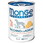 Корм влажный Monge Fruit Monoprotein с индейкой и цитрусовыми для собак всех пород 400г