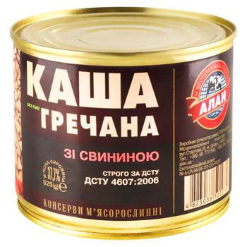 Каша Алан гречана зі свининою консервована 525г - купити, ціни на Чудо Маркет - фото 1